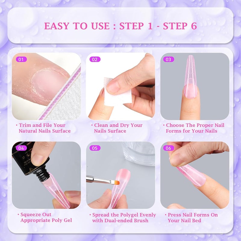 Outopen 150pcs Long Curved Tapered Stiletto Nail Forms Clear Pink Full Cover Nail Extension Art Mold with Scale Reusable Nail Forms for Polygel Acrylic Extension Beginners DIY Manicure, 15 Sizes - Image 5